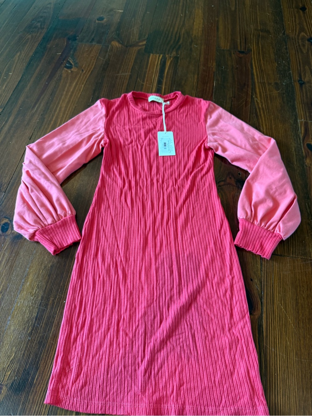 NWT Pink Ribbed Knit Dress with Puff Sleeves